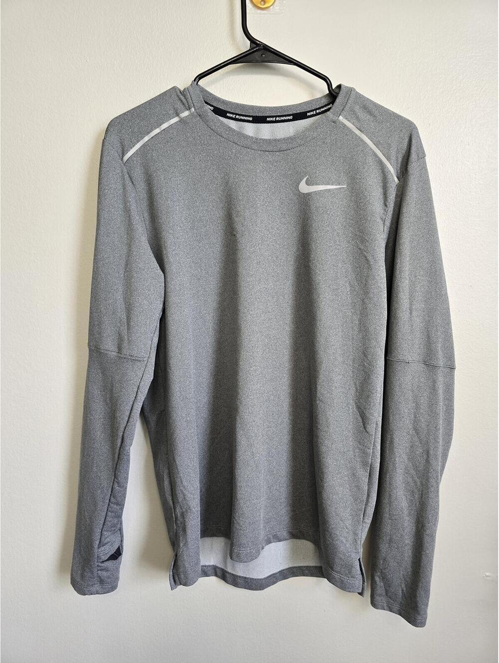 Nike Running Dri-Fit Long Sleeve Top Gray Size S Thumbholes Reflective